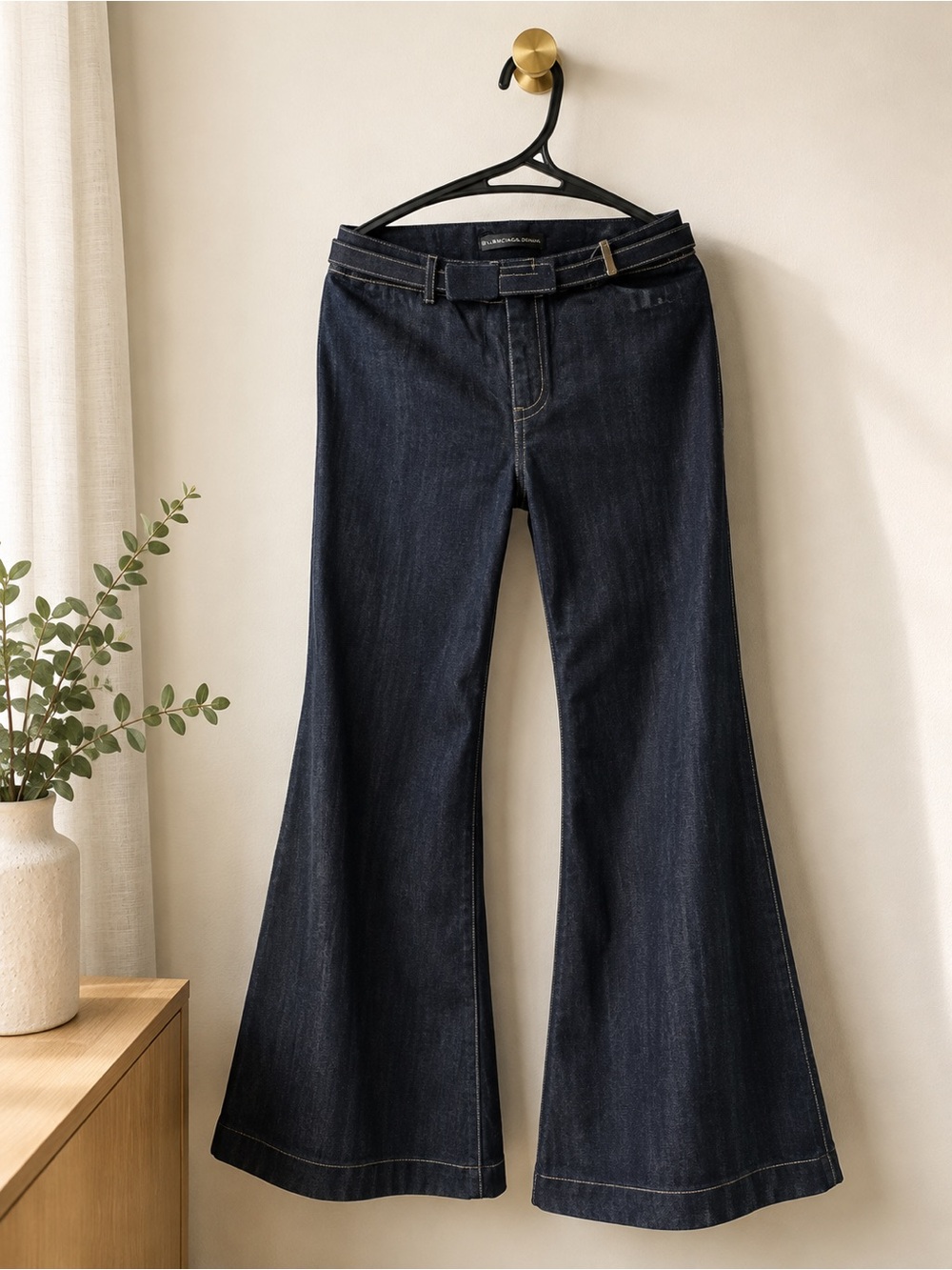 Balenciaga Rigid Belted Contrast-Stitch Bell Bottom Jeans 28 / 6 GRAIL NWOT